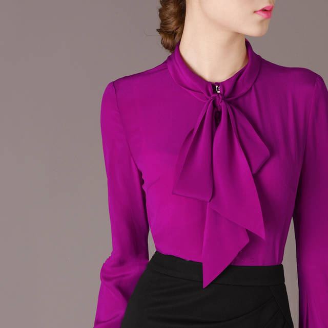 Free-Shipping-2015-Spring-Fall-Elegant-Bow-Collar-Long-Sleeve-Purple-Shirt-font-b-Blouse-b